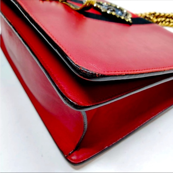 Authentic limited Edition GUCCI Red Leather Web Peony Eye Chain Shoulder Bag - Picture 12 of 17